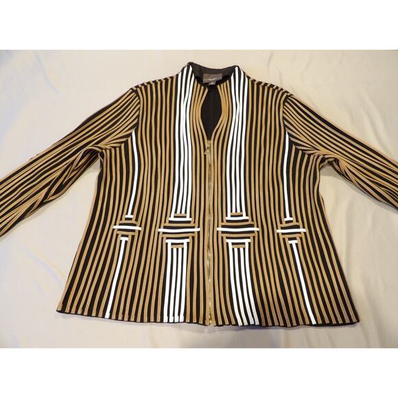ChicosTravelers 3 XL 16/18 Faux Lines Leather Striped Jacket Brown Black White - Picture 3 of 13